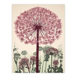 Artery8 Wall Art Print Allium Flower Blooms Linocut Painting Pink Green Wildflower Spring Field Nature Colourful Bright Floral Modern Artwork Poster - thumbnail 1