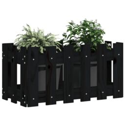 Berkfield Home Garden Planter with Fence Design Black 60x30x30 cm Solid Wood Pine - Size: 60 x 30 x 30 cm - thumbnail 3