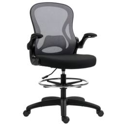 EONLION Grey Tall Office Chair Draughtsman Chair w/ Lumbar Support Wheels in Dark Grey