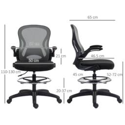 EONLION Grey Tall Office Chair Draughtsman Chair w/ Lumbar Support Wheels in Dark Grey - thumbnail 2