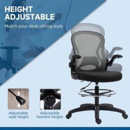 EONLION Grey Tall Office Chair Draughtsman Chair w/ Lumbar Support Wheels in Dark Grey - thumbnail 3