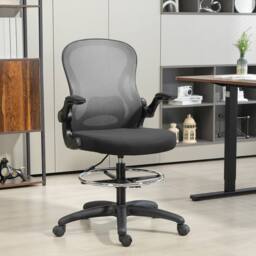 EONLION Grey Tall Office Chair Draughtsman Chair w/ Lumbar Support Wheels in Dark Grey - thumbnail 7