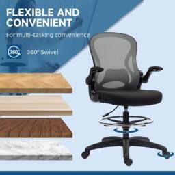 EONLION Grey Tall Office Chair Draughtsman Chair w/ Lumbar Support Wheels in Dark Grey - thumbnail 6