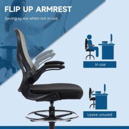 EONLION Grey Tall Office Chair Draughtsman Chair w/ Lumbar Support Wheels in Dark Grey - thumbnail 5