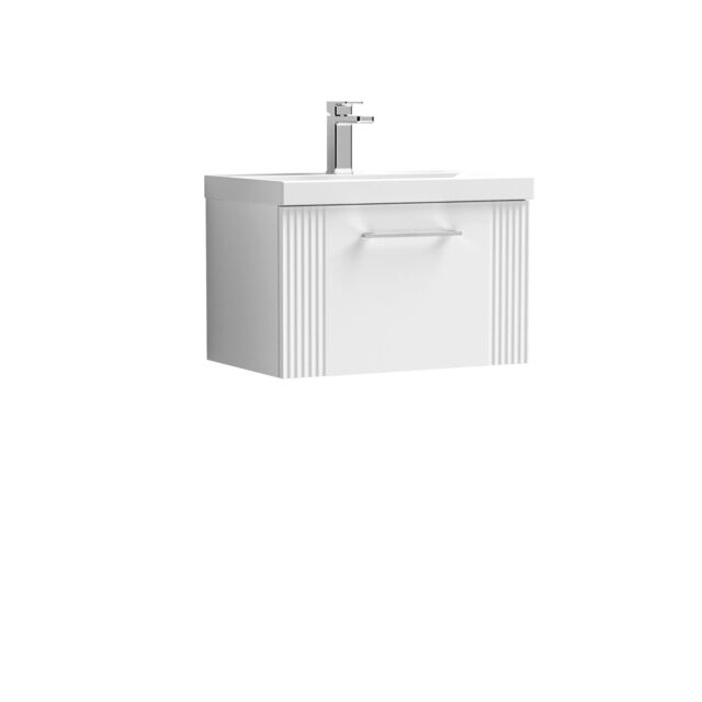 Balterley Wall Hung 1 Drawer Vanity Unit - Curved Basin 600mm, Satin White - image 1