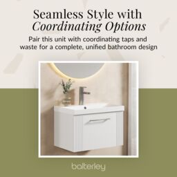 Balterley Wall Hung 1 Drawer Vanity Unit - Curved Basin 600mm, Satin White - thumbnail 7