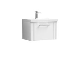 Balterley Wall Hung 1 Drawer Vanity Unit - Curved Basin 600mm, Satin White - thumbnail 1