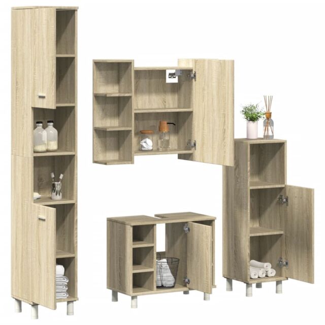 Berkfield Home 4 Piece Bathroom Furniture set Sonoma Oak Engineered Wood in Brown - image 1