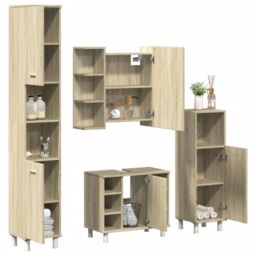 Berkfield Home 4 Piece Bathroom Furniture set Sonoma Oak Engineered Wood in Brown - thumbnail 1