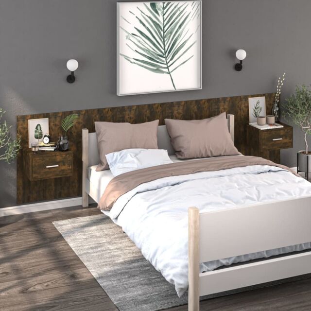 Berkfield Home Wall-mounted Bedside Cabinets 2 pcs Smoked Oak in Brown - image 1