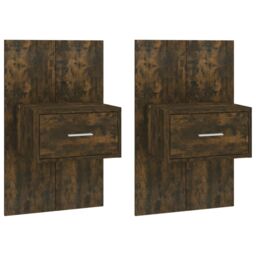 Berkfield Home Wall-mounted Bedside Cabinets 2 pcs Smoked Oak in Brown - thumbnail 2