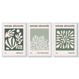ARTZE Matisse Floral Set of 3 in Green & Sage Wall Art Prints with White Frame. Size: A3 in Bottle Green - Size: A2 - thumbnail 2