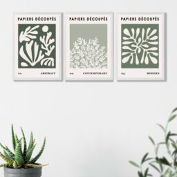 ARTZE Matisse Floral Set of 3 in Green & Sage Wall Art Prints with White Frame. Size: A3 in Bottle Green - Size: A2 - thumbnail 1
