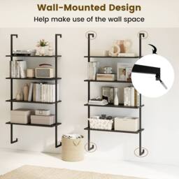 Costway 4-Tier Wall-Mounted Bookshelf Floating Display Shelves Wooden Bookcase in Black - thumbnail 5