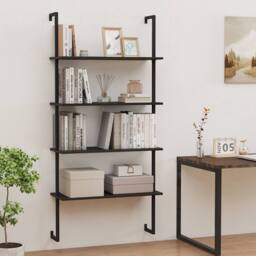 Costway 4-Tier Wall-Mounted Bookshelf Floating Display Shelves Wooden Bookcase in Black - thumbnail 9