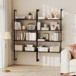 Costway 4-Tier Wall-Mounted Bookshelf Floating Display Shelves Wooden Bookcase in Black - thumbnail 8