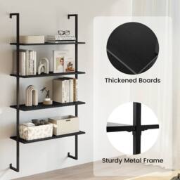 Costway 4-Tier Wall-Mounted Bookshelf Floating Display Shelves Wooden Bookcase in Black - thumbnail 7