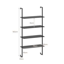 Costway 4-Tier Wall-Mounted Bookshelf Floating Display Shelves Wooden Bookcase in Black - thumbnail 2