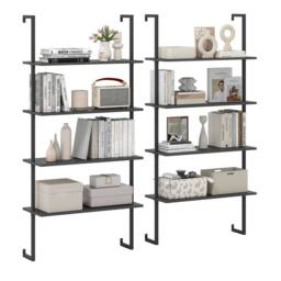 Costway 4-Tier Wall-Mounted Bookshelf Floating Display Shelves Wooden Bookcase in Black - thumbnail 3