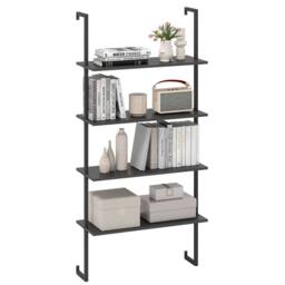 Costway 4-Tier Wall-Mounted Bookshelf Floating Display Shelves Wooden Bookcase in Black - thumbnail 1