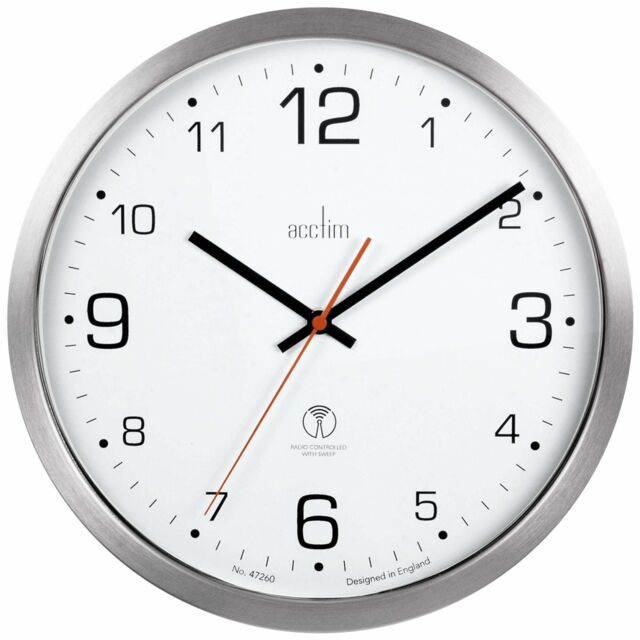 Acctim Atomik Wall Clock Non-Ticking Sweep Radio Controlled Brushed Metal Case Titanium 30cm in Metallic Silver - image 1