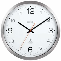 Acctim Atomik Wall Clock Non-Ticking Sweep Radio Controlled Brushed Metal Case Titanium 30cm in Metallic Silver
