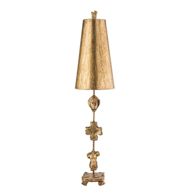 Loops Table Lamp Gold Leaf Silhouettes Gold Cone Shade. Aged Gold LED E27 60W - image 1