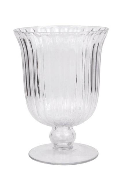 KDMD Clear Fluted Stemmed Hurricane Glass Vase 21cm - image 1