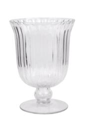 KDMD Clear Fluted Stemmed Hurricane Glass Vase 21cm