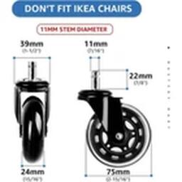 EONLION 5pcs Black Office Chair Wheels Replacement Rotatable Rubber Wheel - thumbnail 2