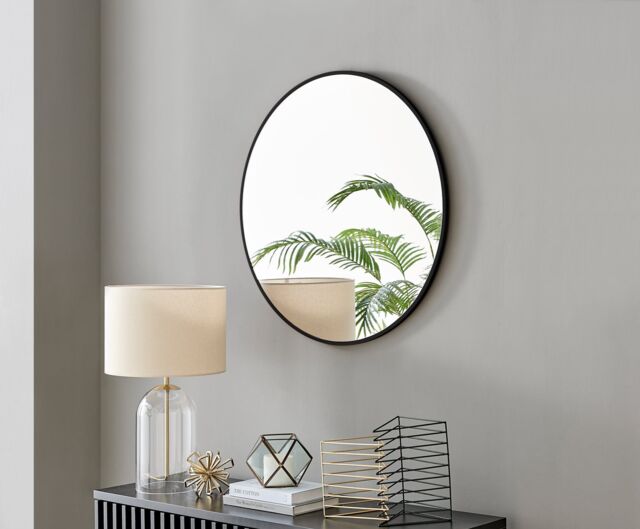 FurnitureboxUK Emma 80cm Medium Art Deco Metal Frame Round Hallway Bedroom Dining & Living Room Wall Mirror in Black - image 1