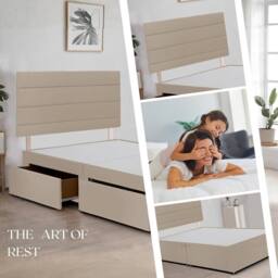 "Bed Time UK Plush Divan Bed Frame with 20"" Horizontal Headboard & 2 Drawers in Ivory - Size: Super King" - thumbnail 4