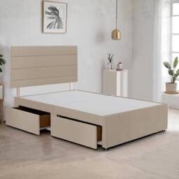"Bed Time UK Plush Divan Bed Frame with 20"" Horizontal Headboard & 2 Drawers in Ivory - Size: Super King"