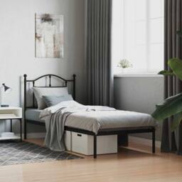 Berkfield Home Metal Bed Frame with Headboard Black 90x190 cm Single - thumbnail 2