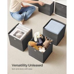 SONGMICS Large Storage Cube Set Oxford Fabric Bins Handles Organizers in Charcoal - thumbnail 3