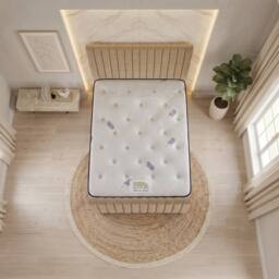 "Somnior Eleanor Velvet Divan Bed Mattress No Draw 54"" Headboard 22"" Footboard in Beige - Size: Single" - thumbnail 3