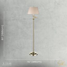 Happy Homewares Traditional Polished Brass Swing Arm Floor Lamp with Cream Shade in Gold - thumbnail 3
