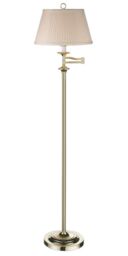 Happy Homewares Traditional Polished Brass Swing Arm Floor Lamp with Cream Shade in Gold - thumbnail 1