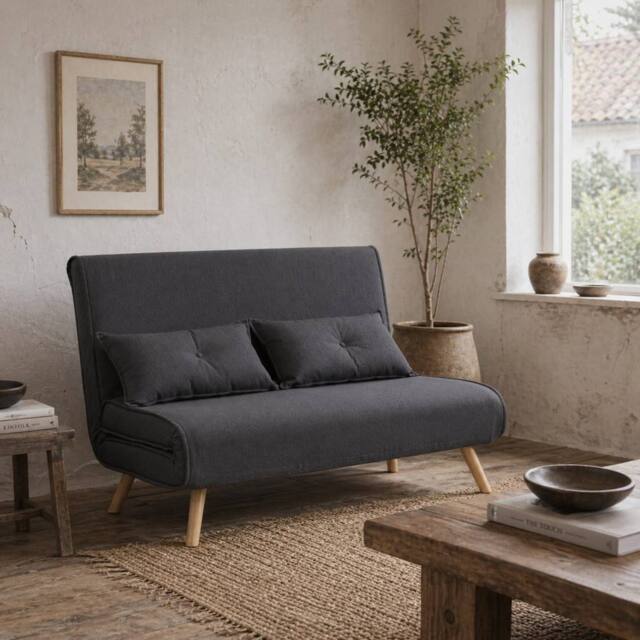 Wyld Haus Faroco Linen Look Charcoal Grey 2 Seater Sofa Bed - image 1