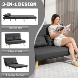 Wyld Haus Faroco Linen Look Charcoal Grey 2 Seater Sofa Bed - thumbnail 5