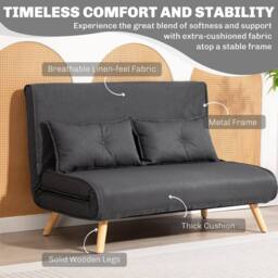 Wyld Haus Faroco Linen Look Charcoal Grey 2 Seater Sofa Bed - thumbnail 7