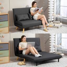 Wyld Haus Faroco Linen Look Charcoal Grey 2 Seater Sofa Bed - thumbnail 9