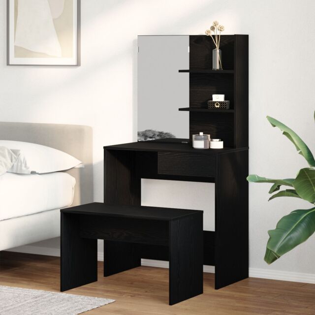 Berkfield Home Dressing Table Set Black Oak Engineered Wood - image 1