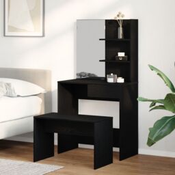 Berkfield Home Dressing Table Set Black Oak Engineered Wood - thumbnail 1