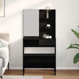 Berkfield Home Dressing Table Set Black Oak Engineered Wood - thumbnail 4