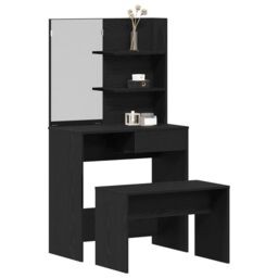 Berkfield Home Dressing Table Set Black Oak Engineered Wood - thumbnail 3