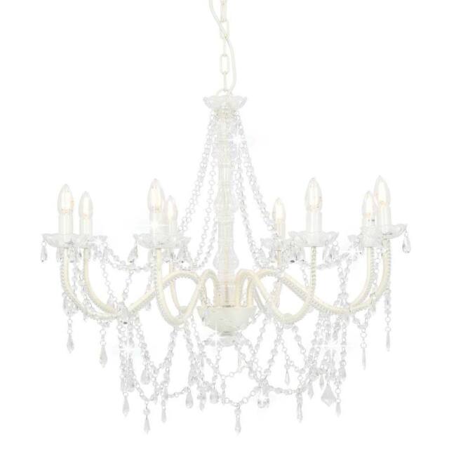 Berkfield Home Chandelier with Beads White 8 x E14 Bulbs - image 1