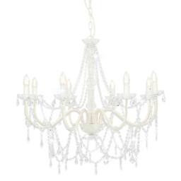 Berkfield Home Chandelier with Beads White 8 x E14 Bulbs - thumbnail 1