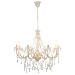 Berkfield Home Chandelier with Beads White 8 x E14 Bulbs - thumbnail 2