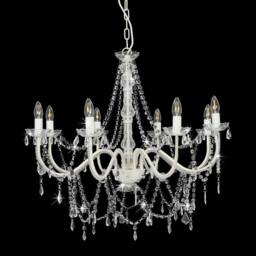 Berkfield Home Chandelier with Beads White 8 x E14 Bulbs - thumbnail 4